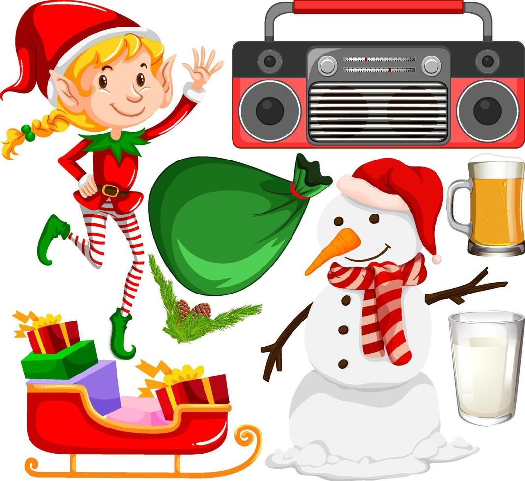 Set of isolated objects of christmas theme vector