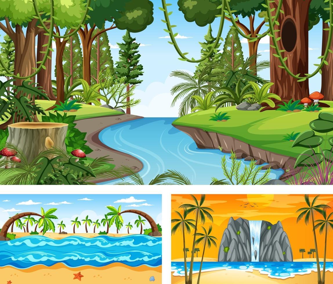 Set of different nature horizontal scenes vector