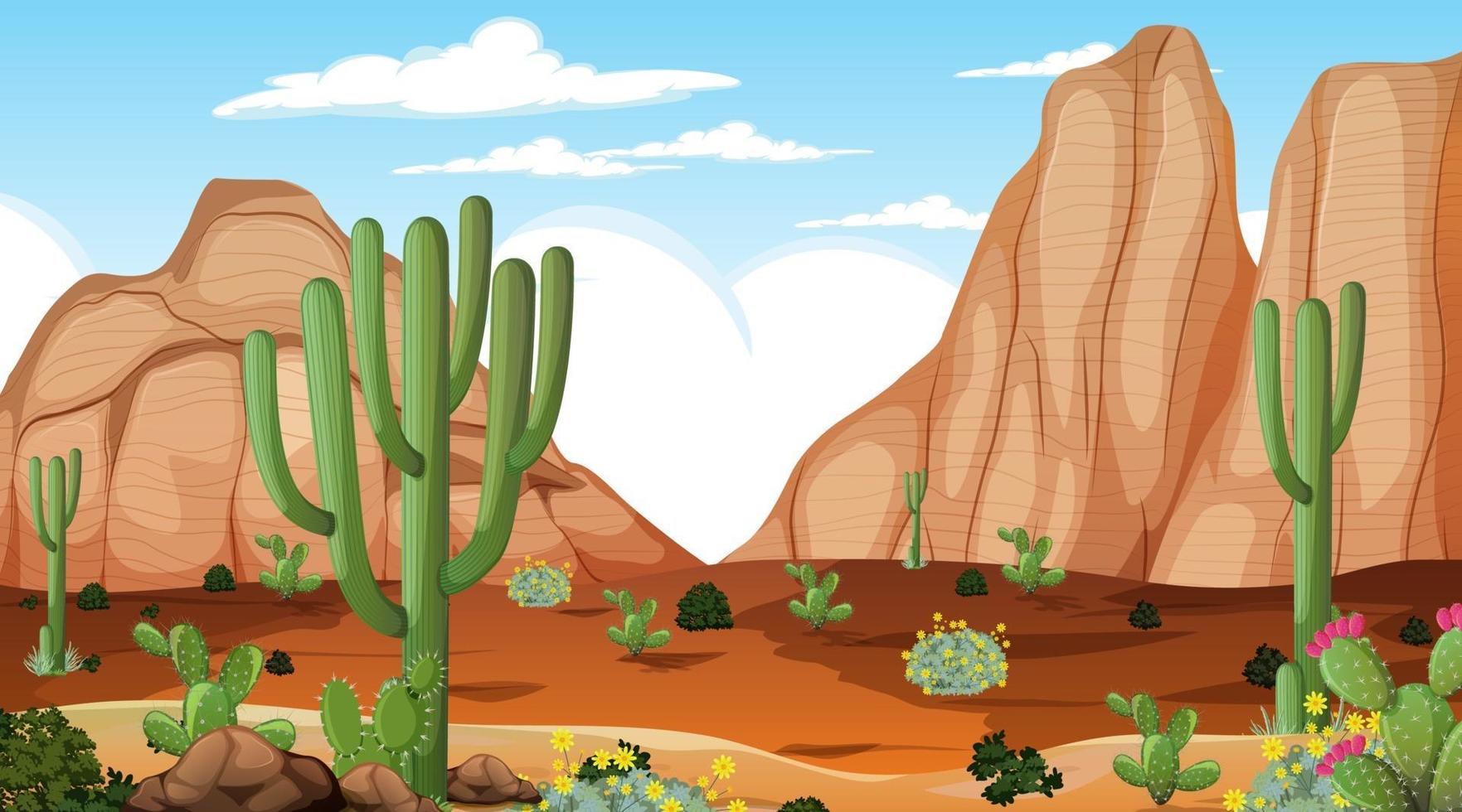 paisaje de bosque desértico en la escena diurna con muchos cactus vector