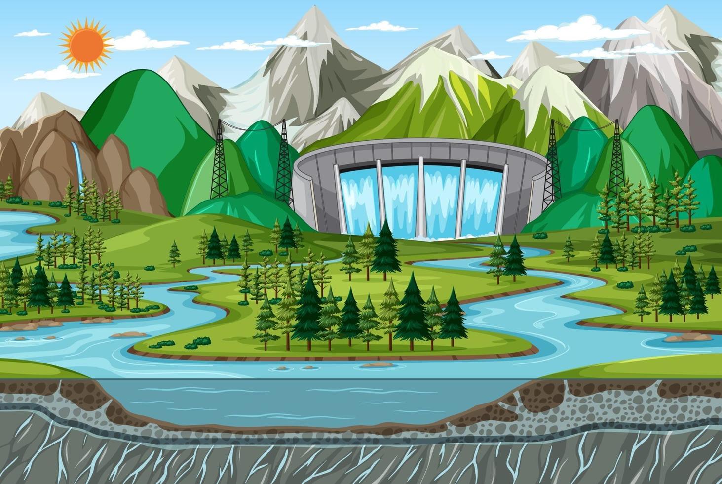 Scene with water dam background vector