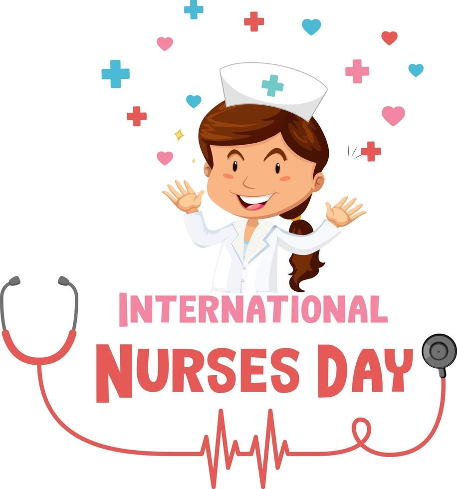 Happy International Nurses Day font with nurse cartoon character vector
