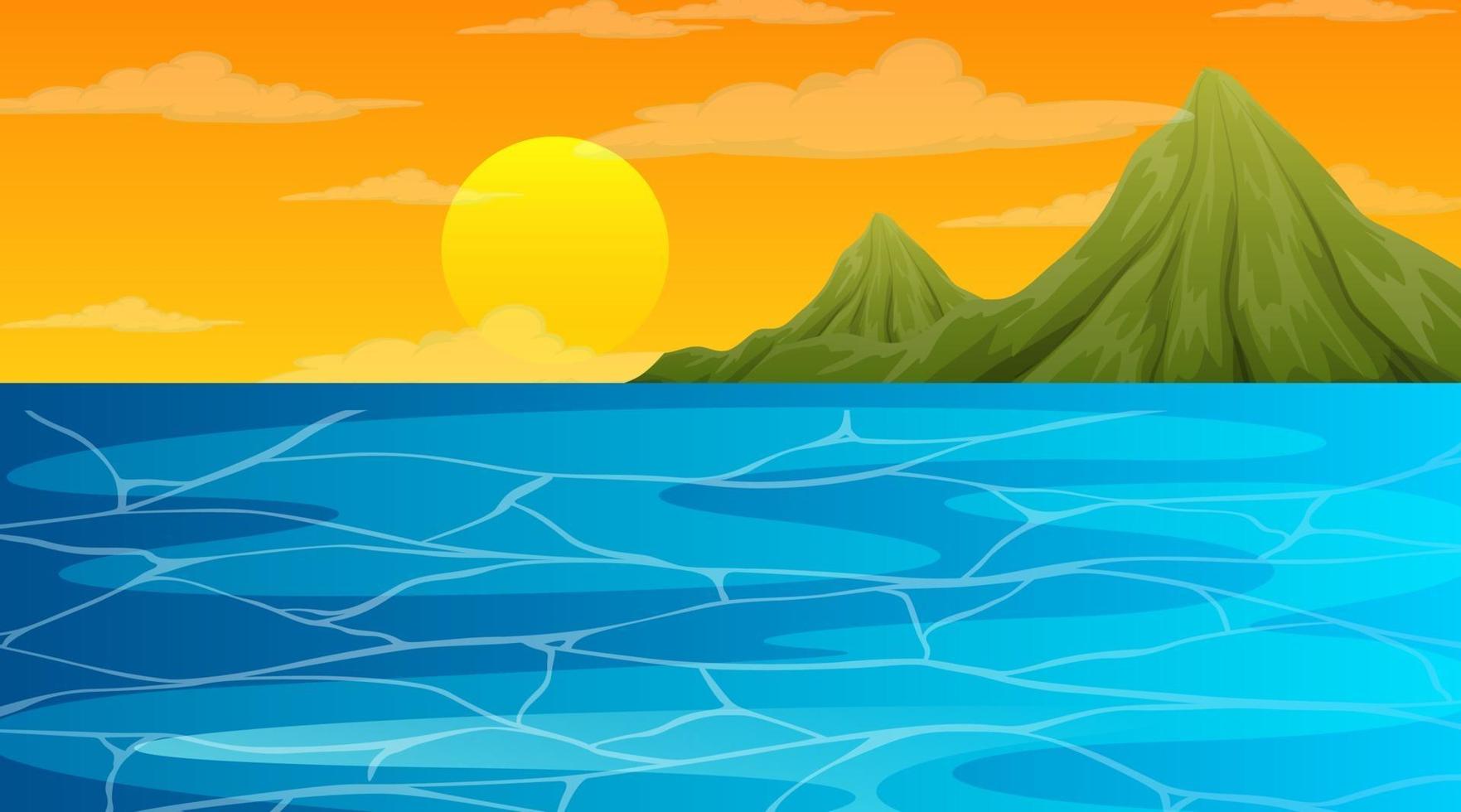 Landscape scene of ocean and the sun going drown vector