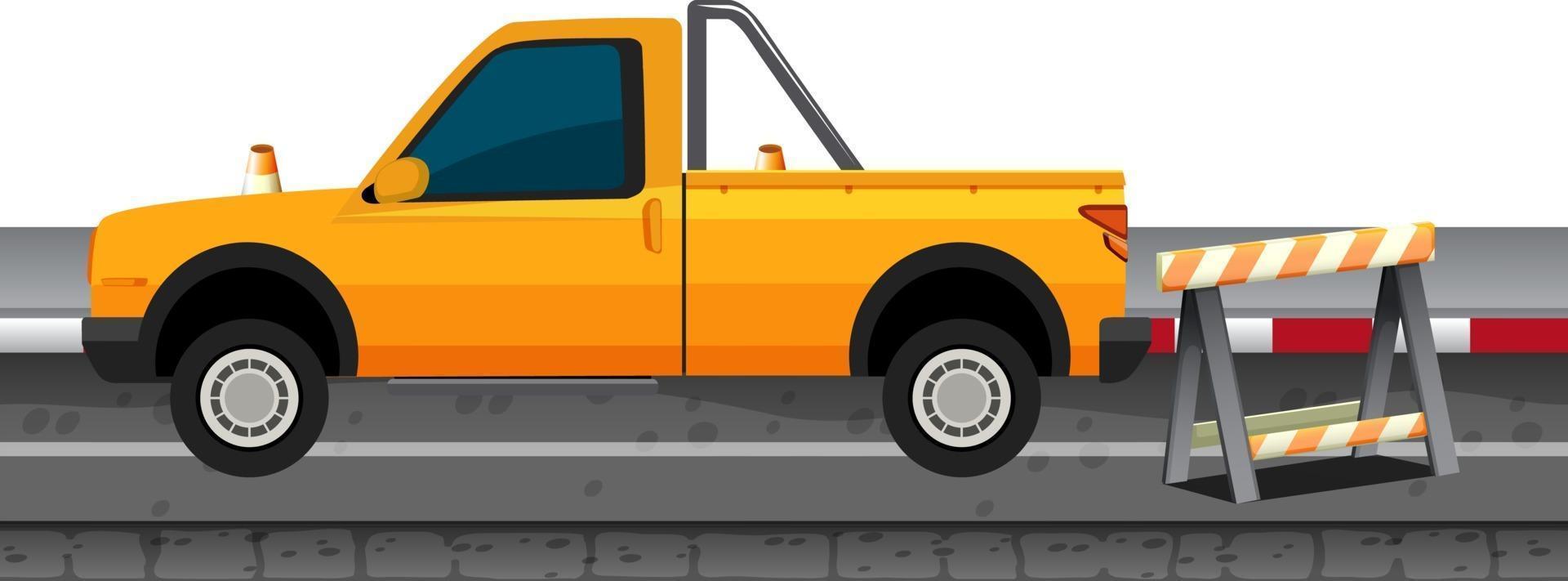 Yellow pickup truck on the street scene vector