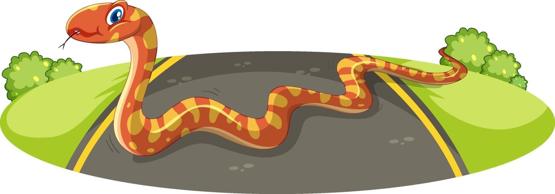 Serpiente naranja cruzando la carretera aislada vector