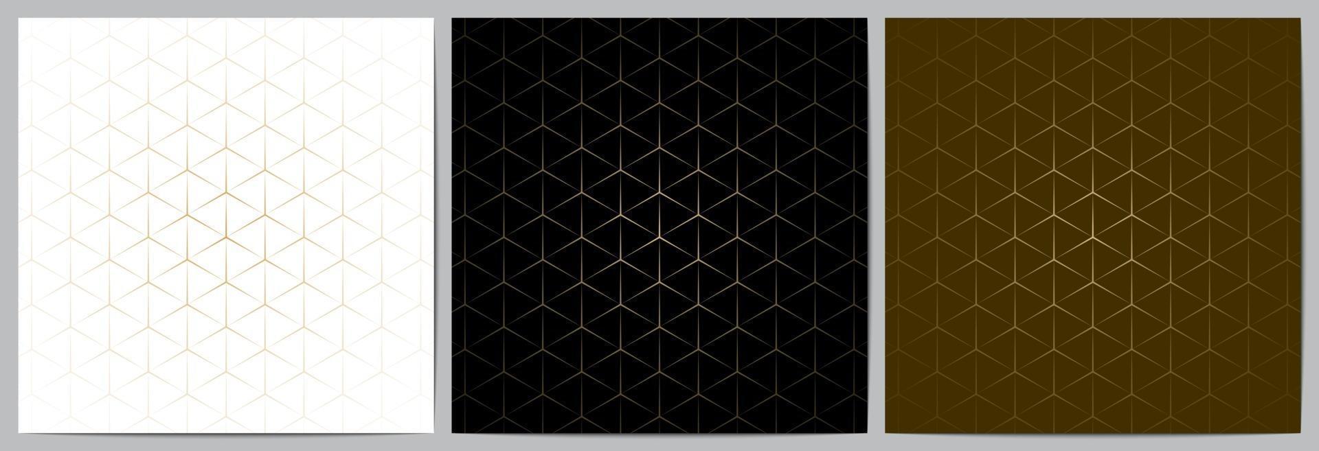 Set of abstract geometric seamless pattern with golden lines vector