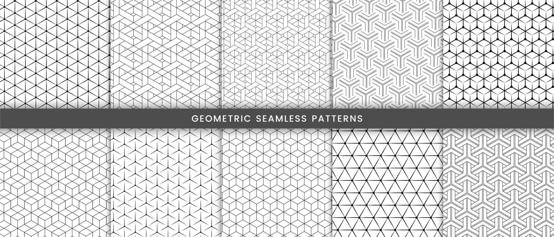 Set of abstract lines geometric seamless pattern black and white background design vector
