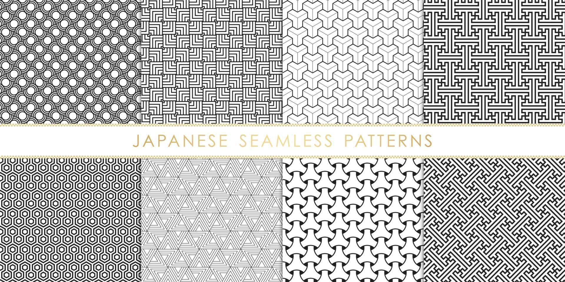 Set of abstract geometric japanese seamless pattern black and white
