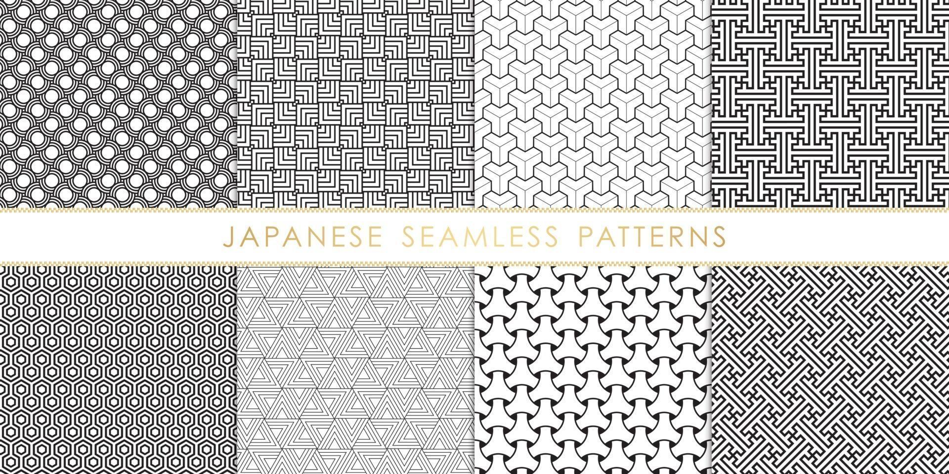 Set of abstract geometric japanese seamless pattern black and white