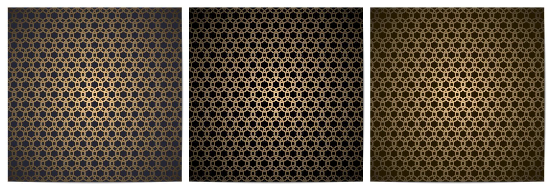 Set of abstract geometric seamless pattern with golden circle vector