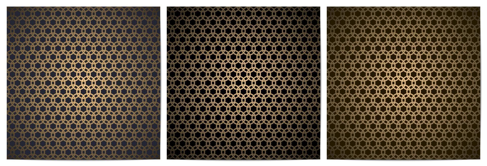 Set of abstract geometric seamless pattern with golden circle vector