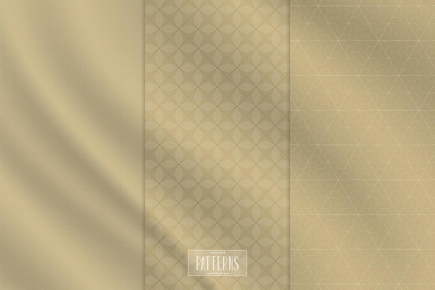 Conjunto de patrones sin fisuras geométricas abstractas tradicionales con textura de tela de seda. vector