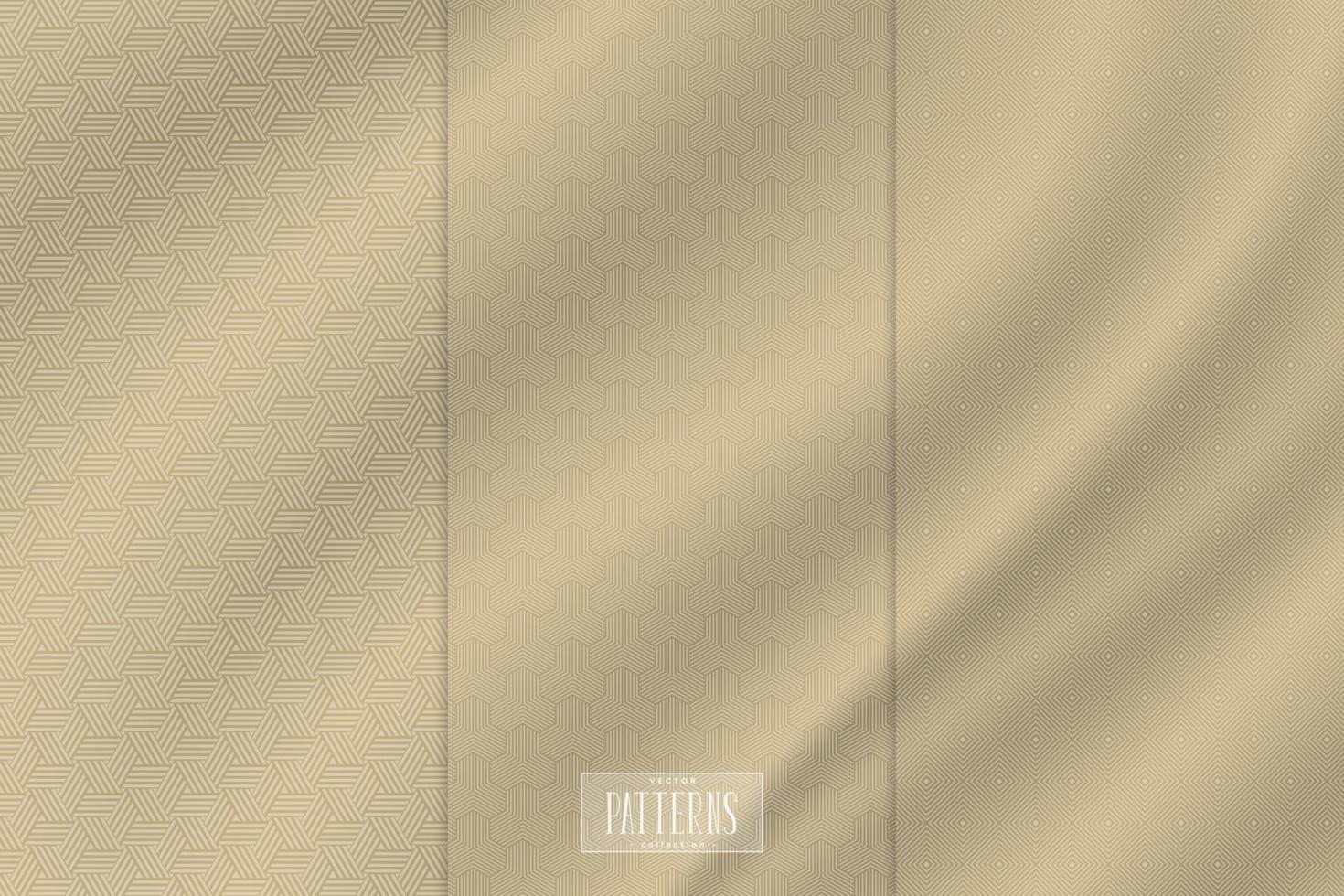 Conjunto de patrones sin fisuras geométricas abstractas tradicionales con textura de tela de seda. vector