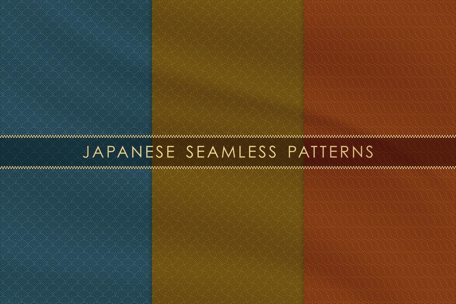 Set of japanese seamless pattern traditional with silk fabric texture. vector
