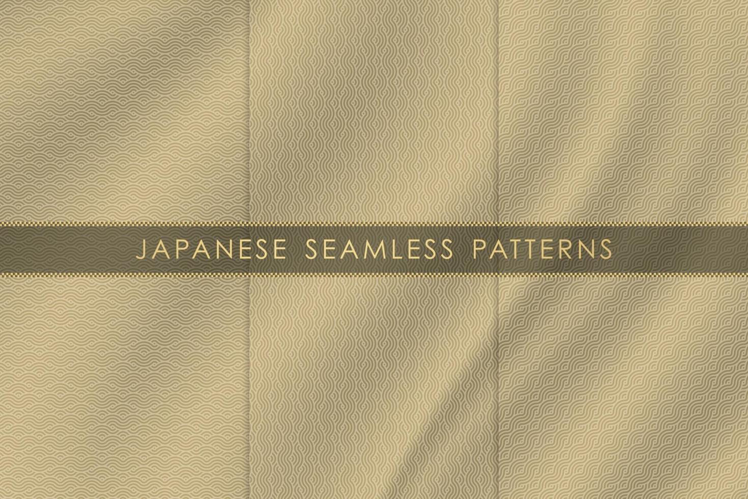 Set of japanese seamless pattern traditional with silk fabric texture. vector