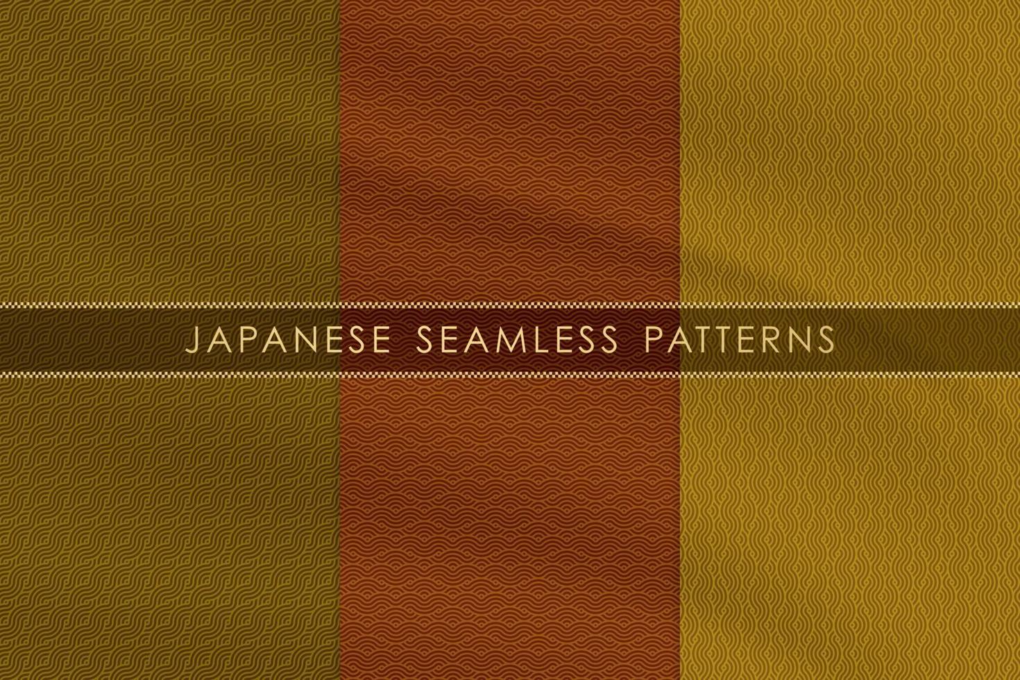 Set of japanese seamless pattern traditional with silk fabric texture. vector