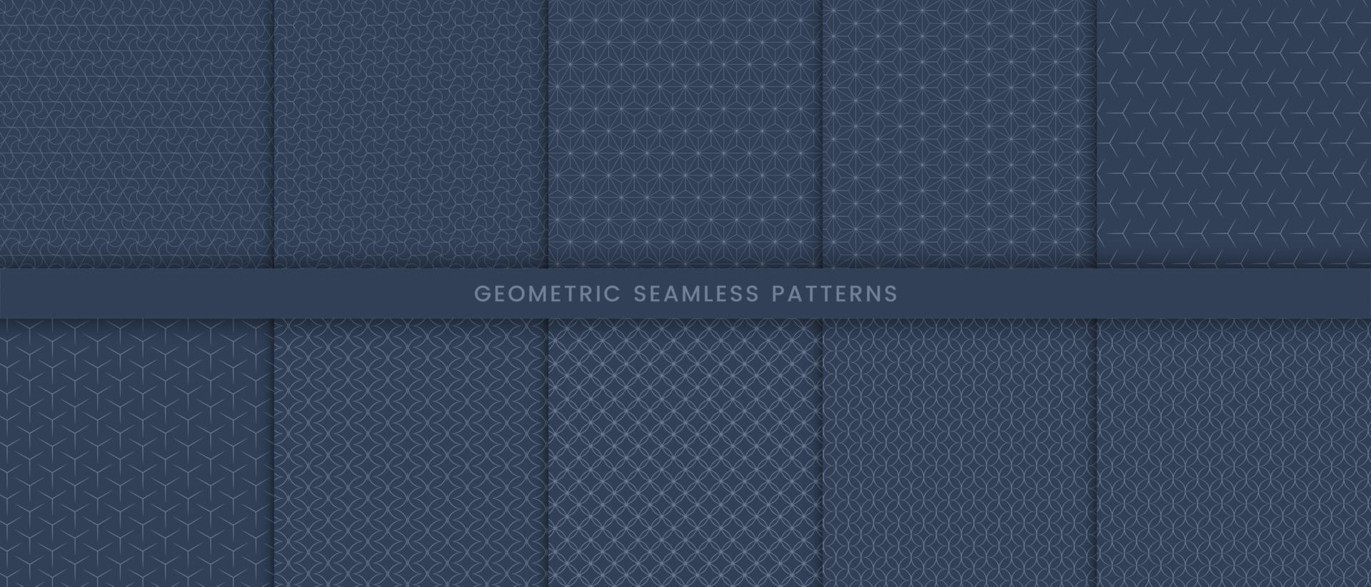 Set of abstract lines geometric seamless pattern navy background vector