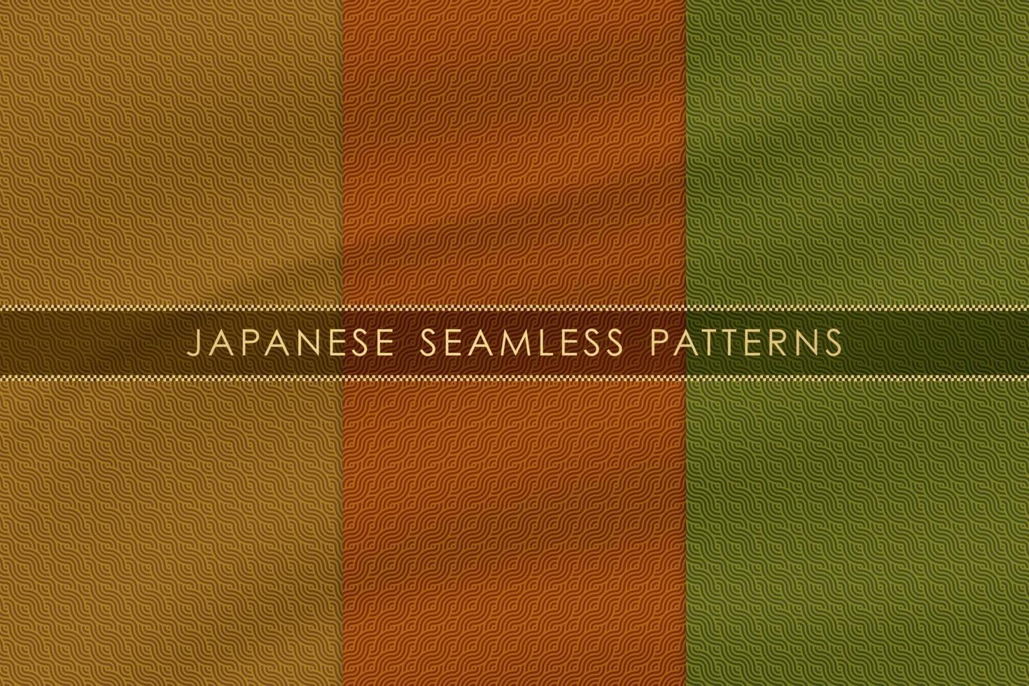 Set of japanese seamless pattern traditional with silk fabric texture. vector