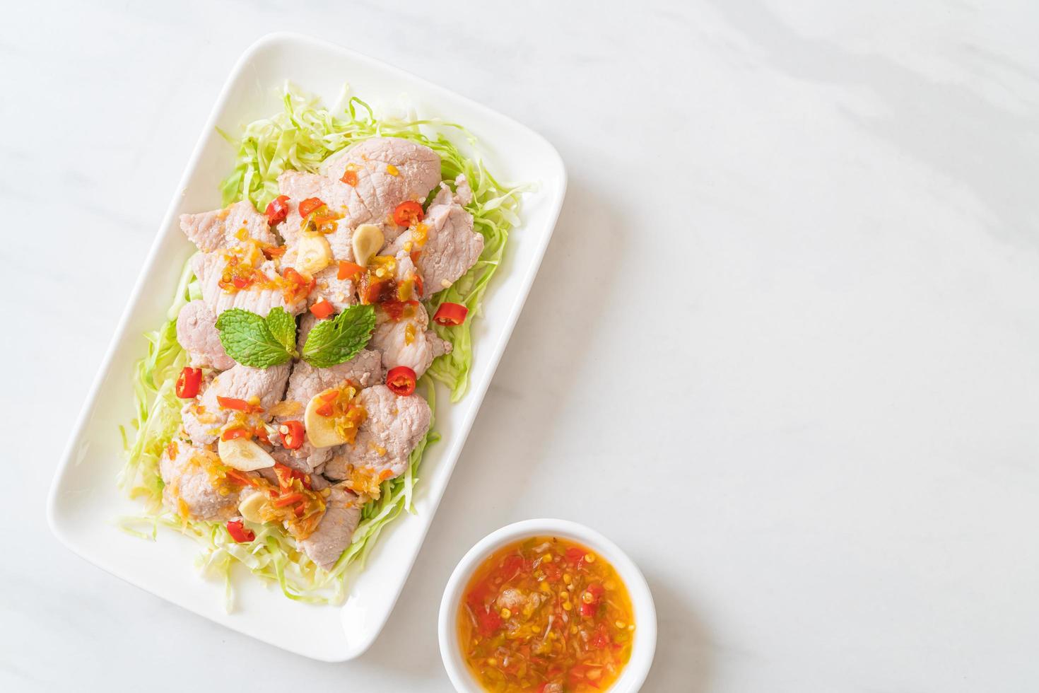 Boiled Pork with Lime Garlic and Chili Sauce photo