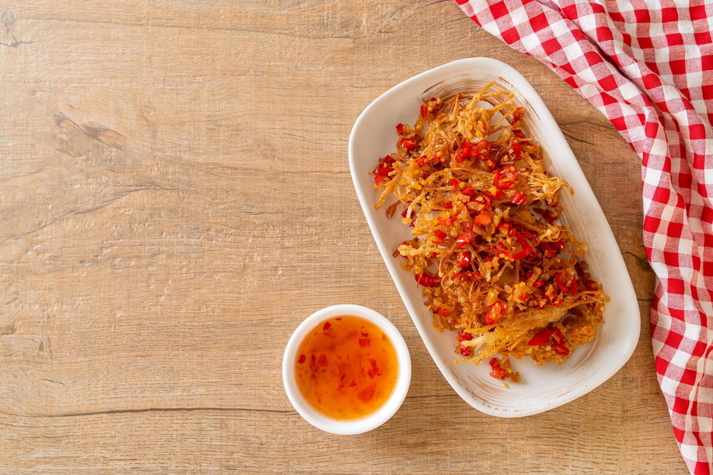 Fried Enoki Mushroom or Golden Needle Mushroom with Salt and Chilli photo