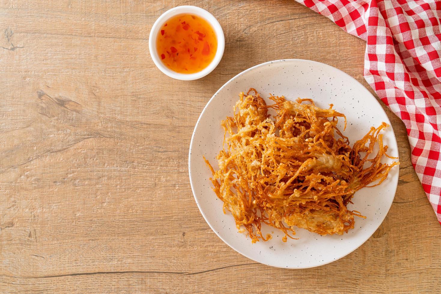 Fried Enoki Mushroom or Golden Needle Mushroom photo