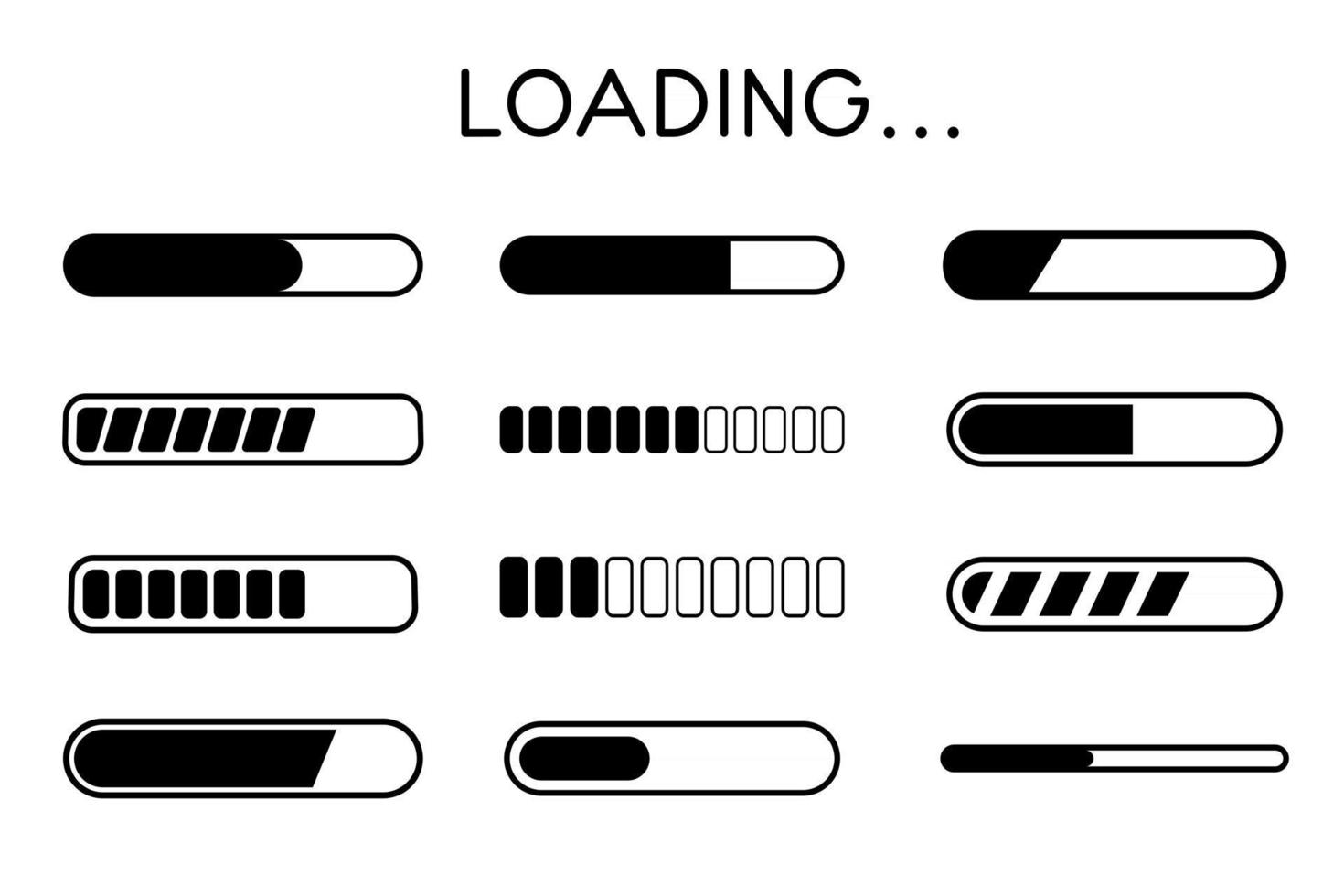 Website buffer loading icon set. A bar showing the download status of information on the website. vector