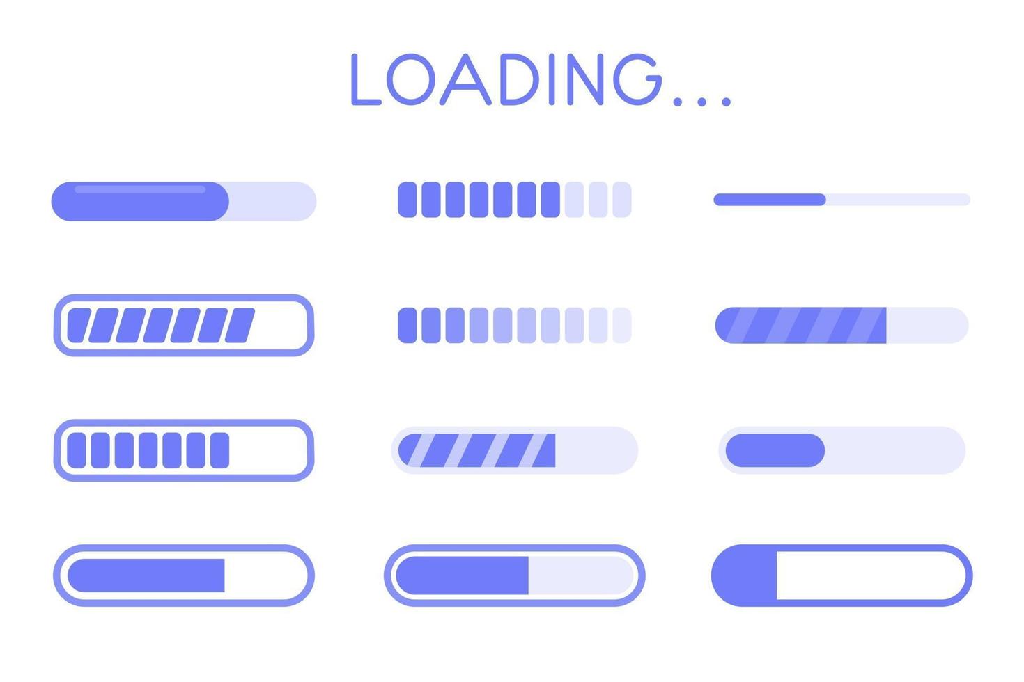 website buffer loading icon set. A bar showing the download status of information on the website. vector