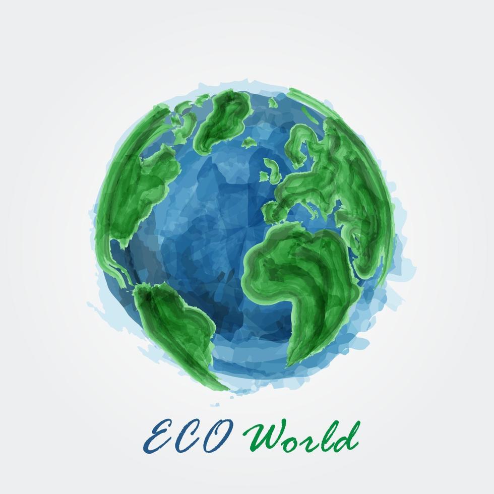 ECO world. Watercolor painting of world map. Ecological concept. vector