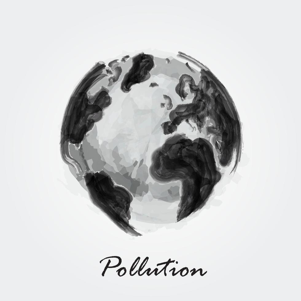 Pollution world. Watercolor painting design of world map. Ecological concept. vector