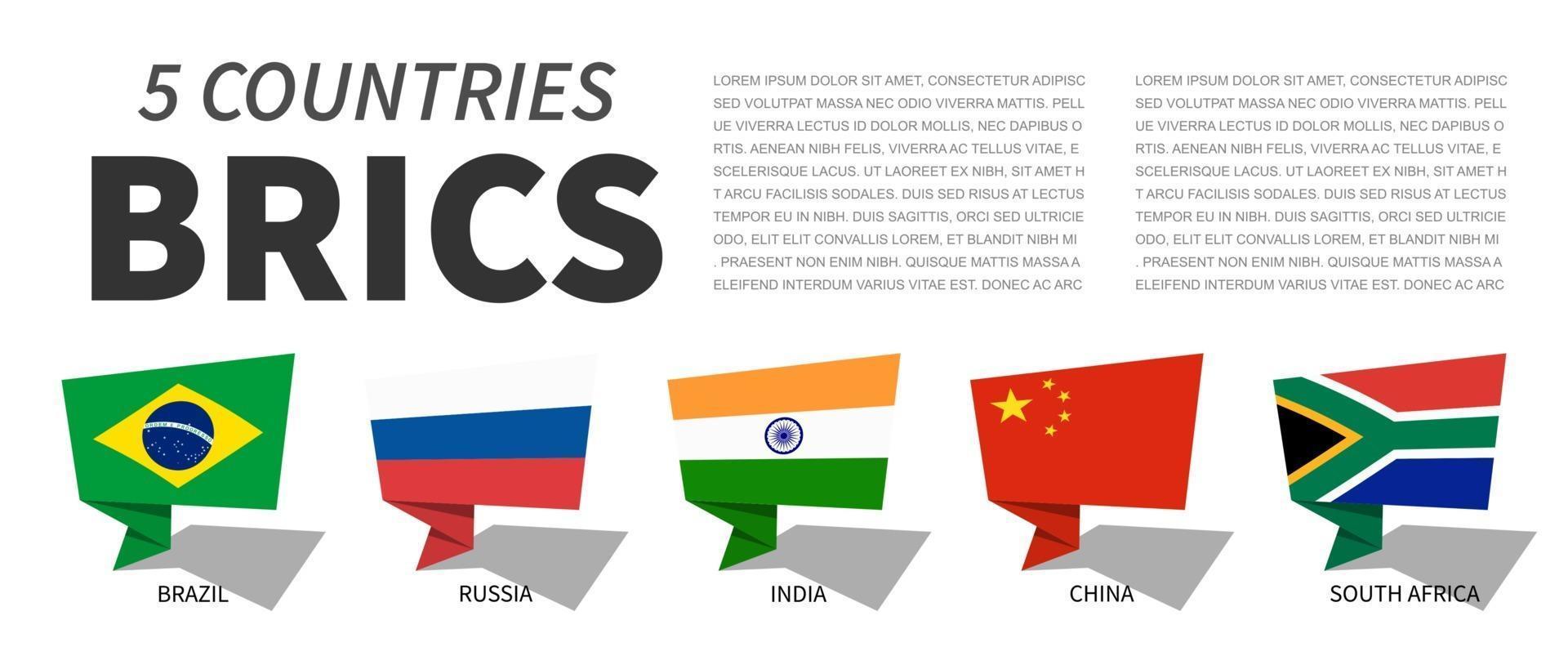 brics. asociación de 5 países. diseño de burbujas de discurso. vector