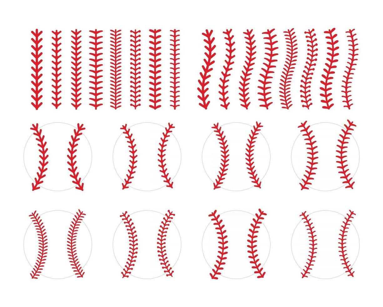 The red stitch or stitching of the baseball Isolated on white background. vector