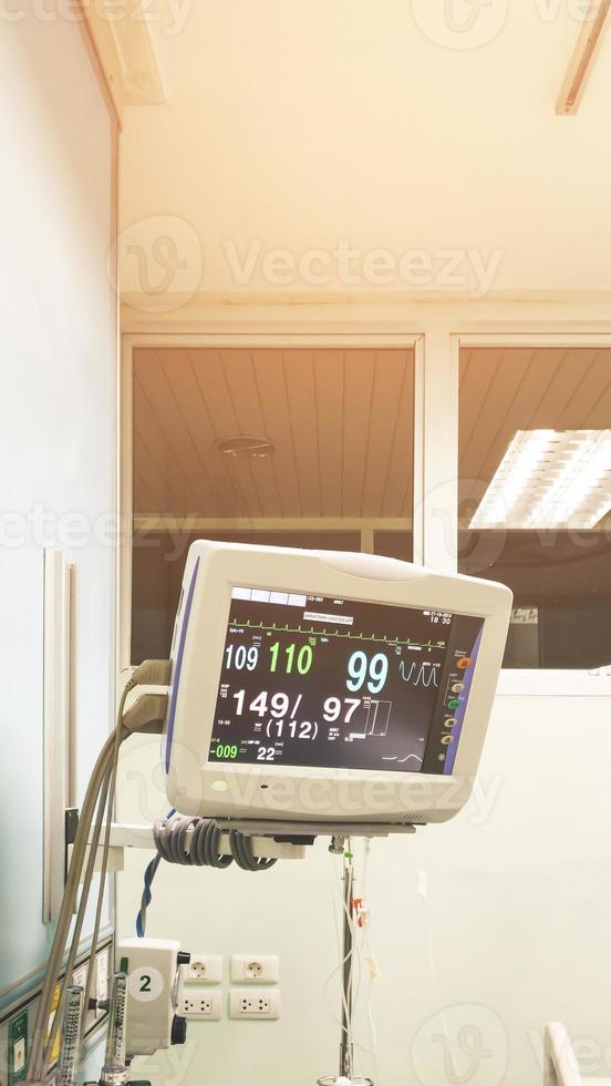 Medical monitor machine in icu room show vital sign of the patient. photo