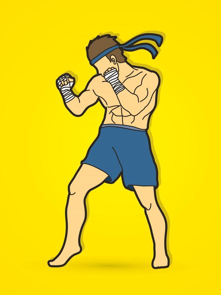 dibujos animados de muay thai kick boxing acción vector