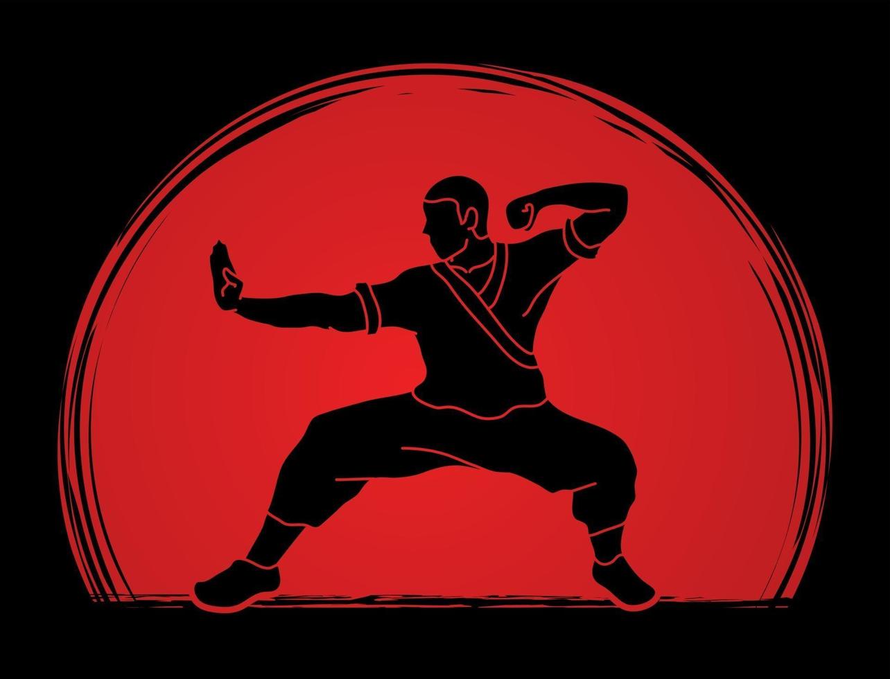 silueta de acción de lucha de kung fu vector