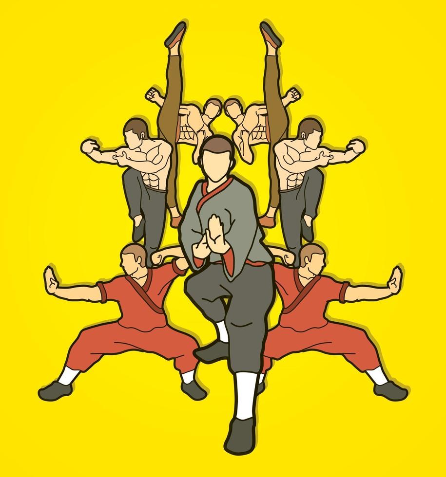 Group of Kung Fu Fighter Fighting Action vector