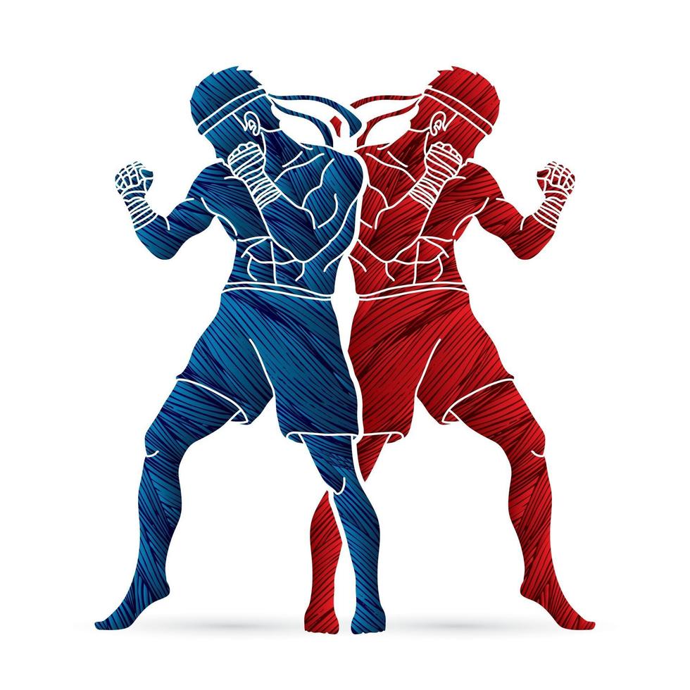 Silhouette Muay Thai Kick Boxing Action vector