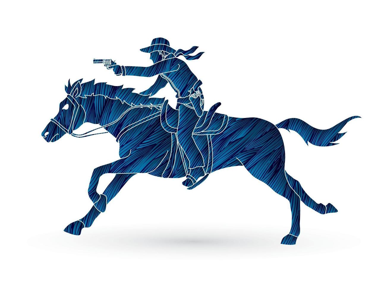 silueta, vaquero, equitación, caballo, apuntar, arma de fuego vector