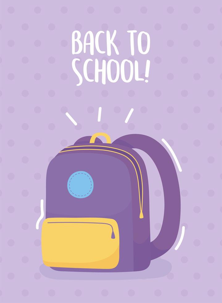 regreso a la escuela, fondo de mochila morada, dibujos animados de educación elemental vector