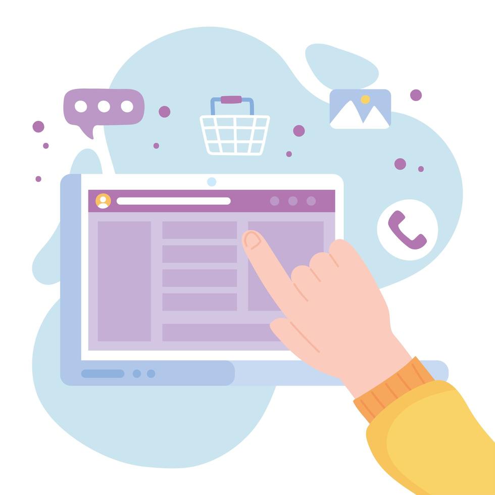 hand website shopping social network communication system and technologies vector