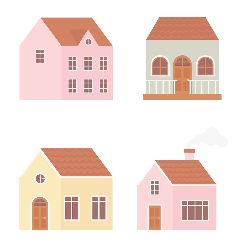 different houses real estate construction exterior icons set vector
