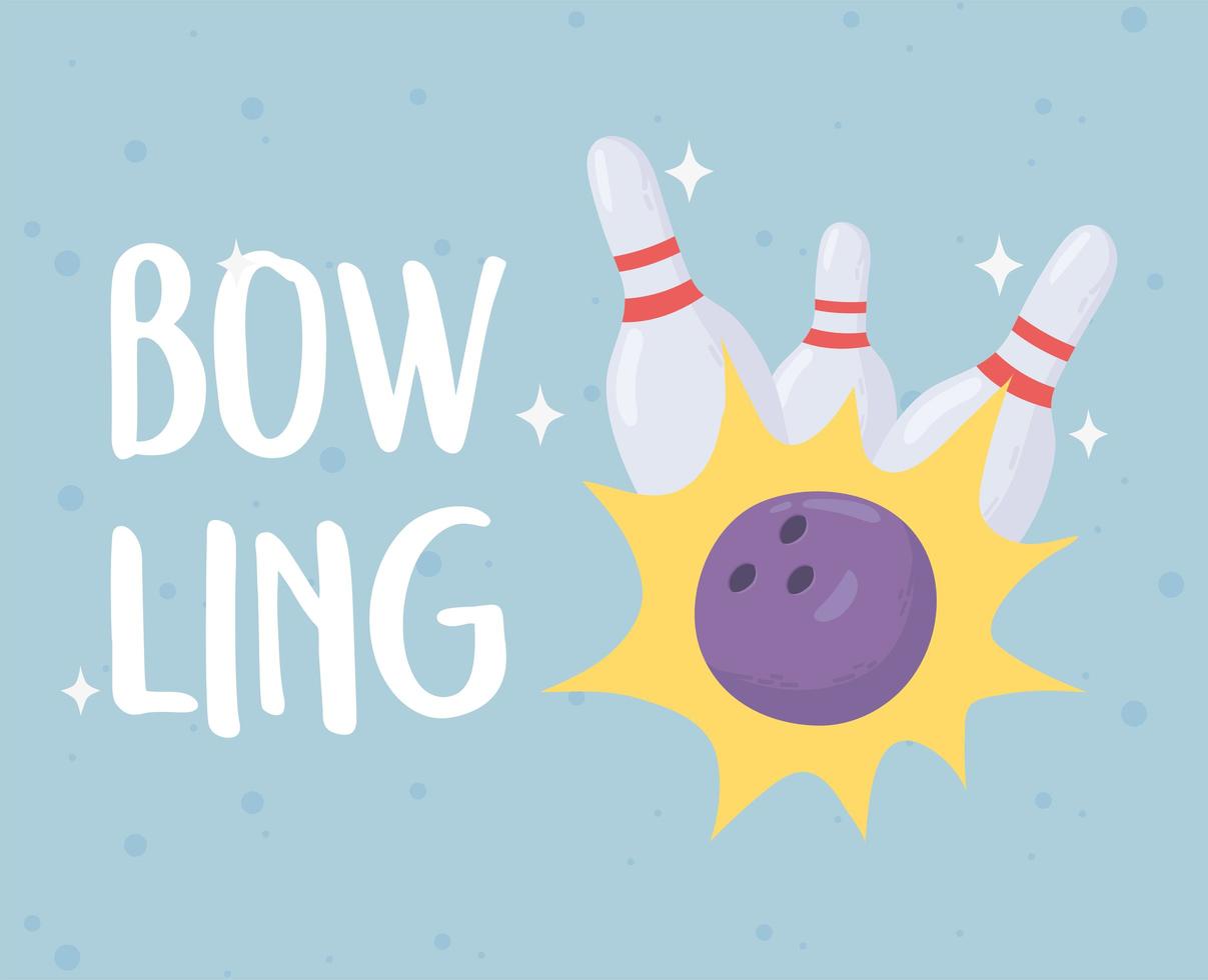 bowling crash ball and pins juego deporte recreativo diseño plano vector