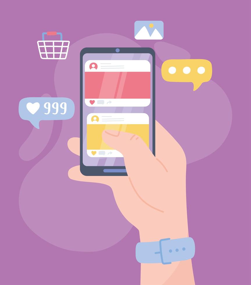 hand with smartphone social network digital communication chatting vector