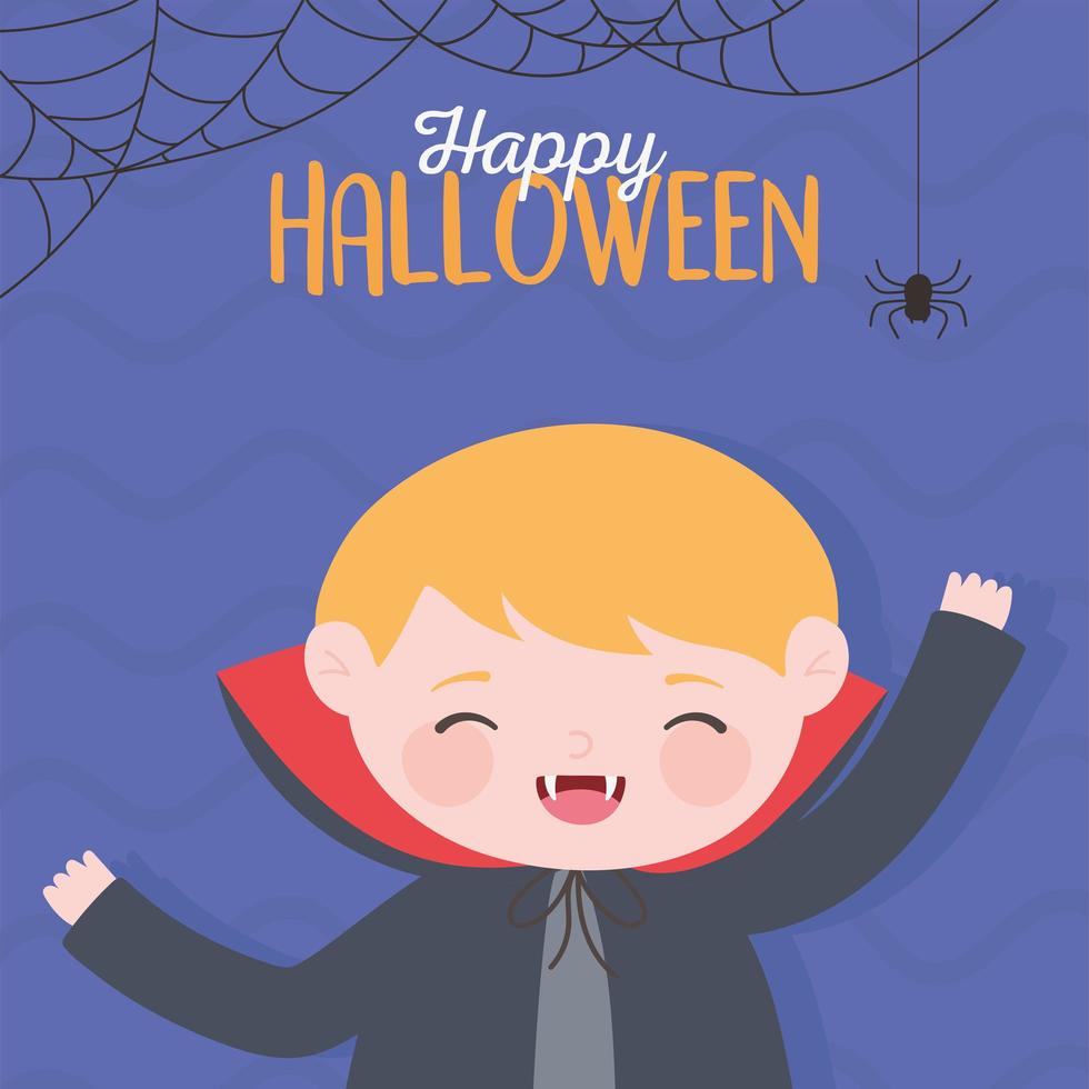 happy halloween, dracula boy costume character trick or treat, party celebration vector