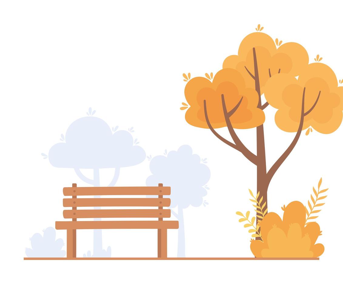 landscape in autumn nature scene, bench park tree branch bush design vector