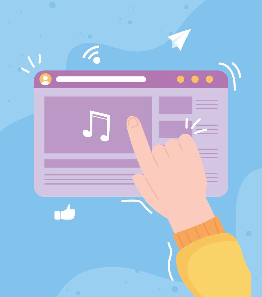 social network website with music on a digital screen communication system and technologies vector
