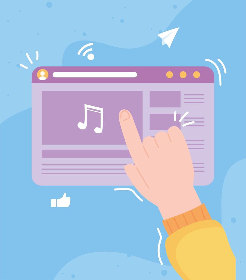 sitio web de red social con música en un sistema de comunicación de pantalla digital y tecnologías vector