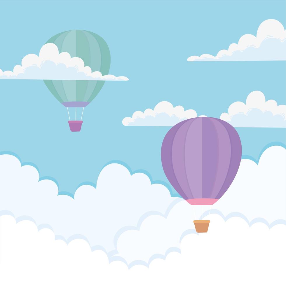 flying hot air balloons recreational transport sky clouds background vector