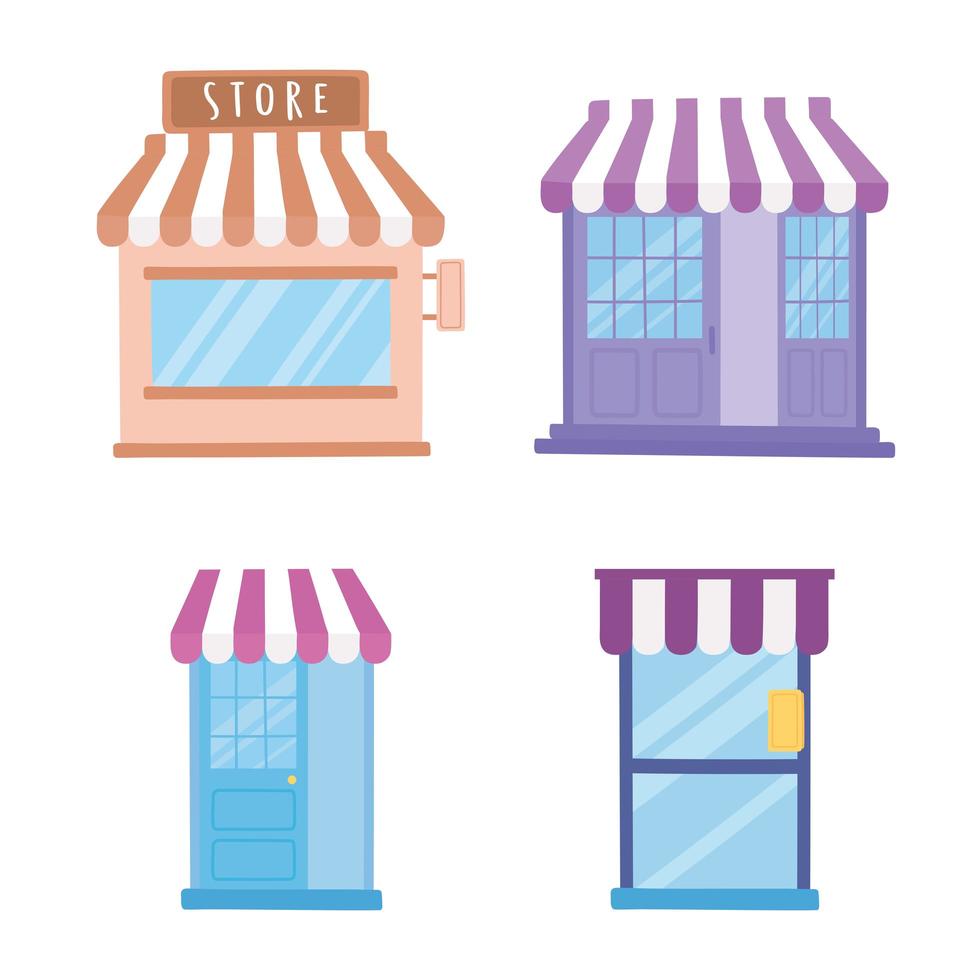 store shop front view exterior doors commercial icons vector