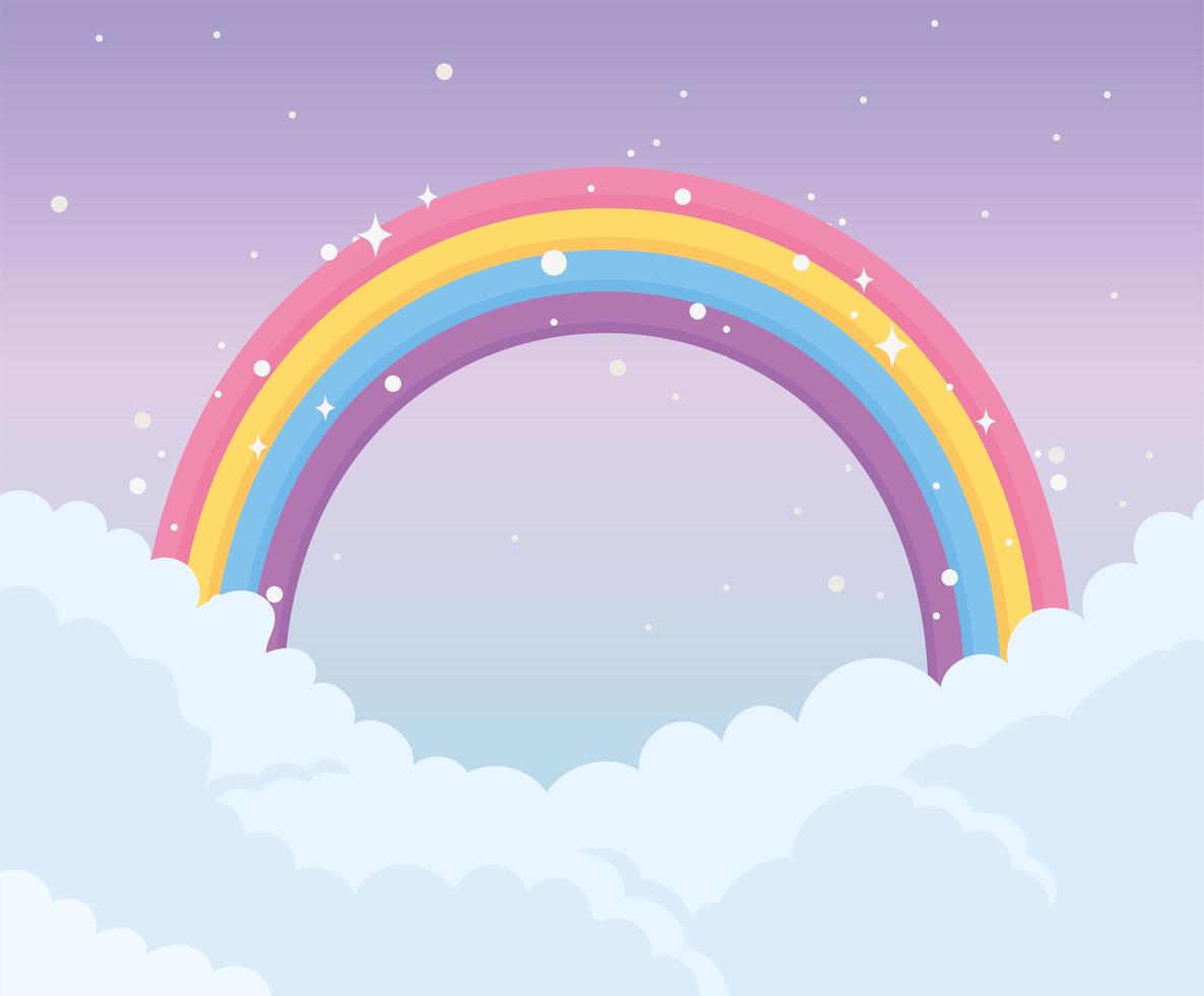sky rainbow clouds magic dream fantasy cartoon vector