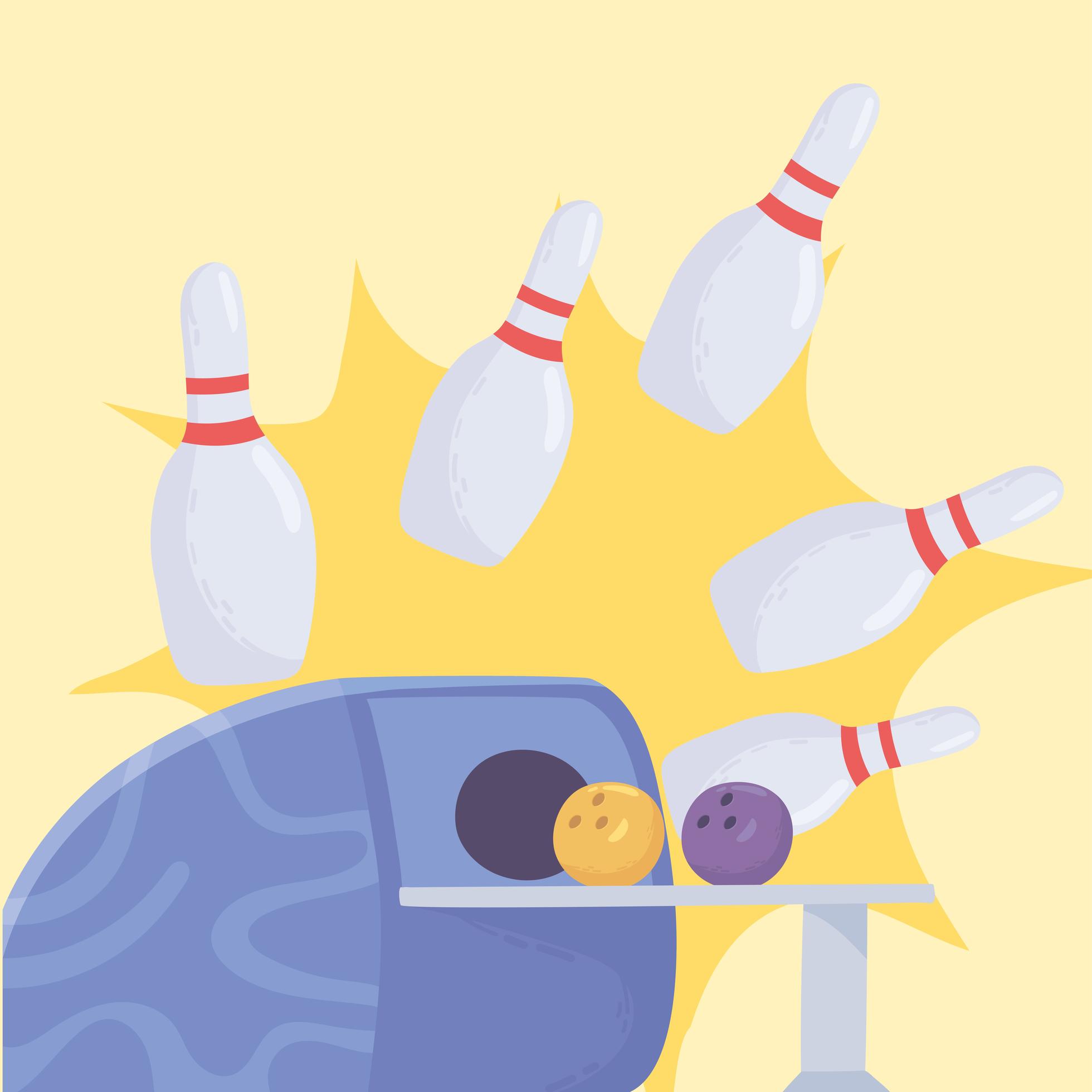 bowling ball return right out of a machine and pins recreational sport