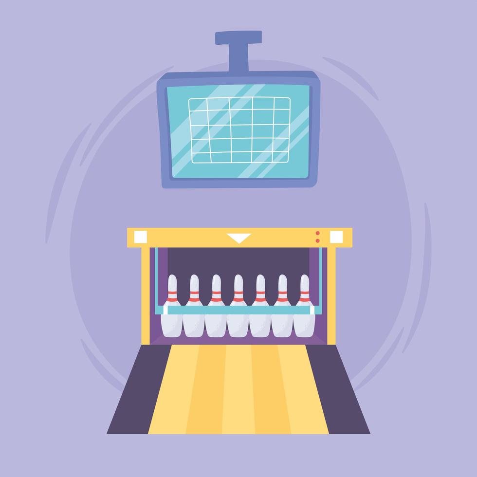 bowling score screen alley with pins game recreational sport flat design vector